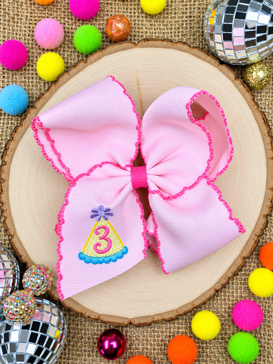 Birthday Girl Party Hat Moonstitch Hair Bow: 3