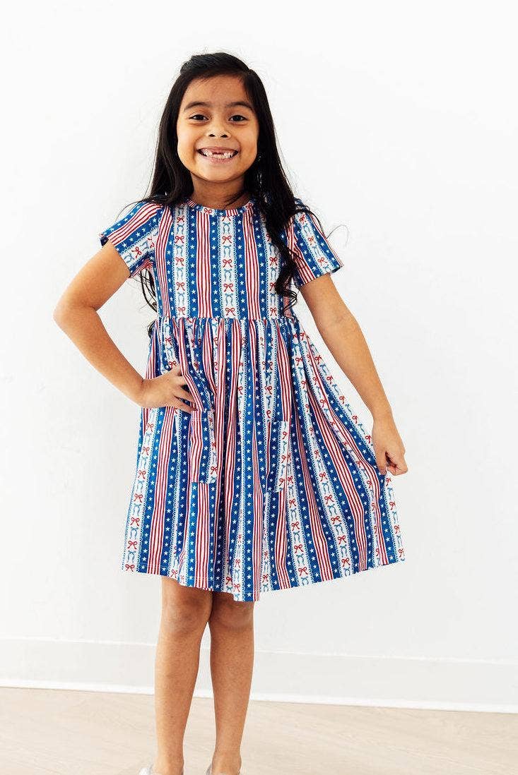 All-American Girl Bow S/S Pocket Twirl Dress