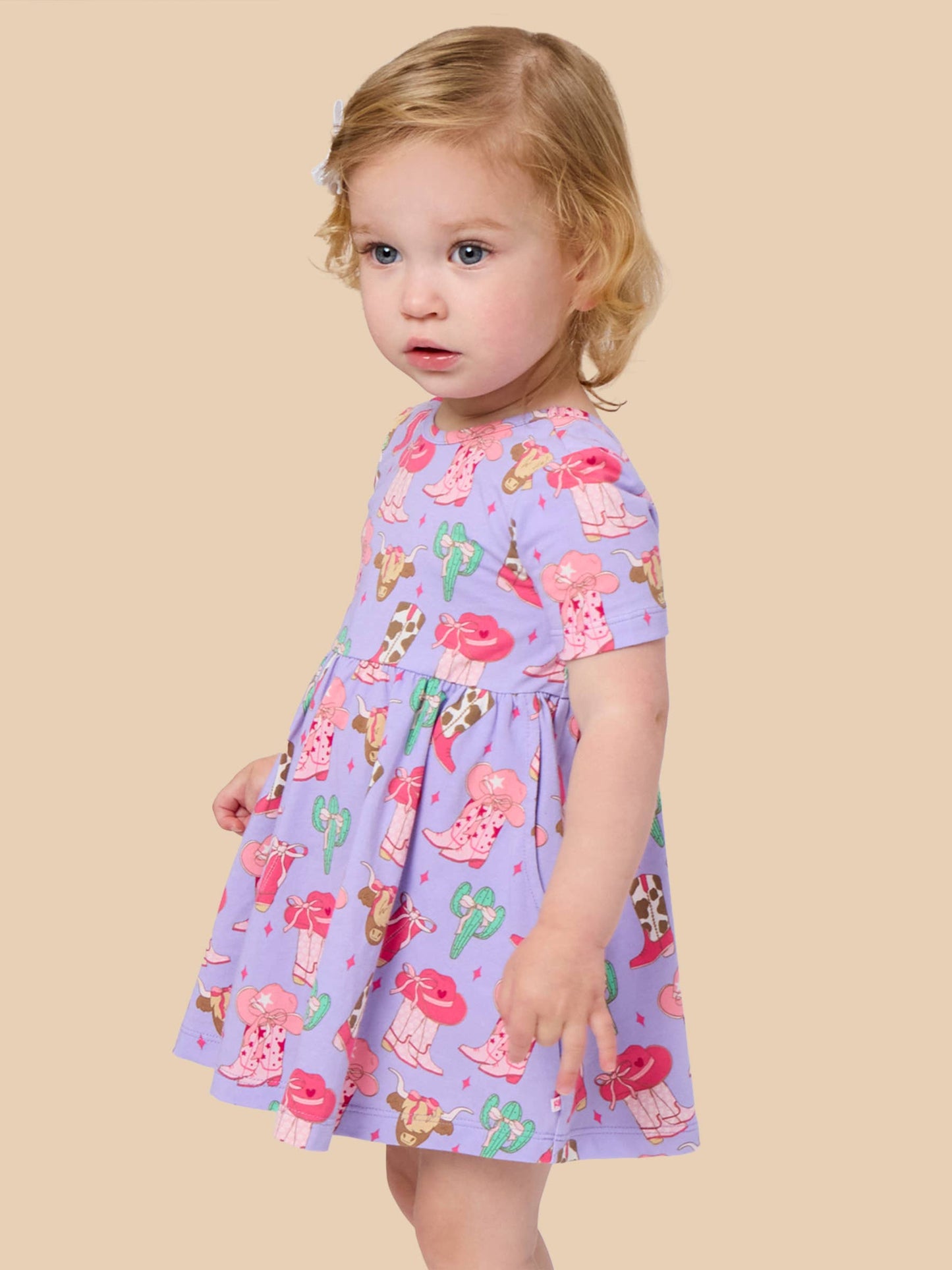 Girls Howdy Darlin’ Short Sleeve Knit Twirl Dress: Purple