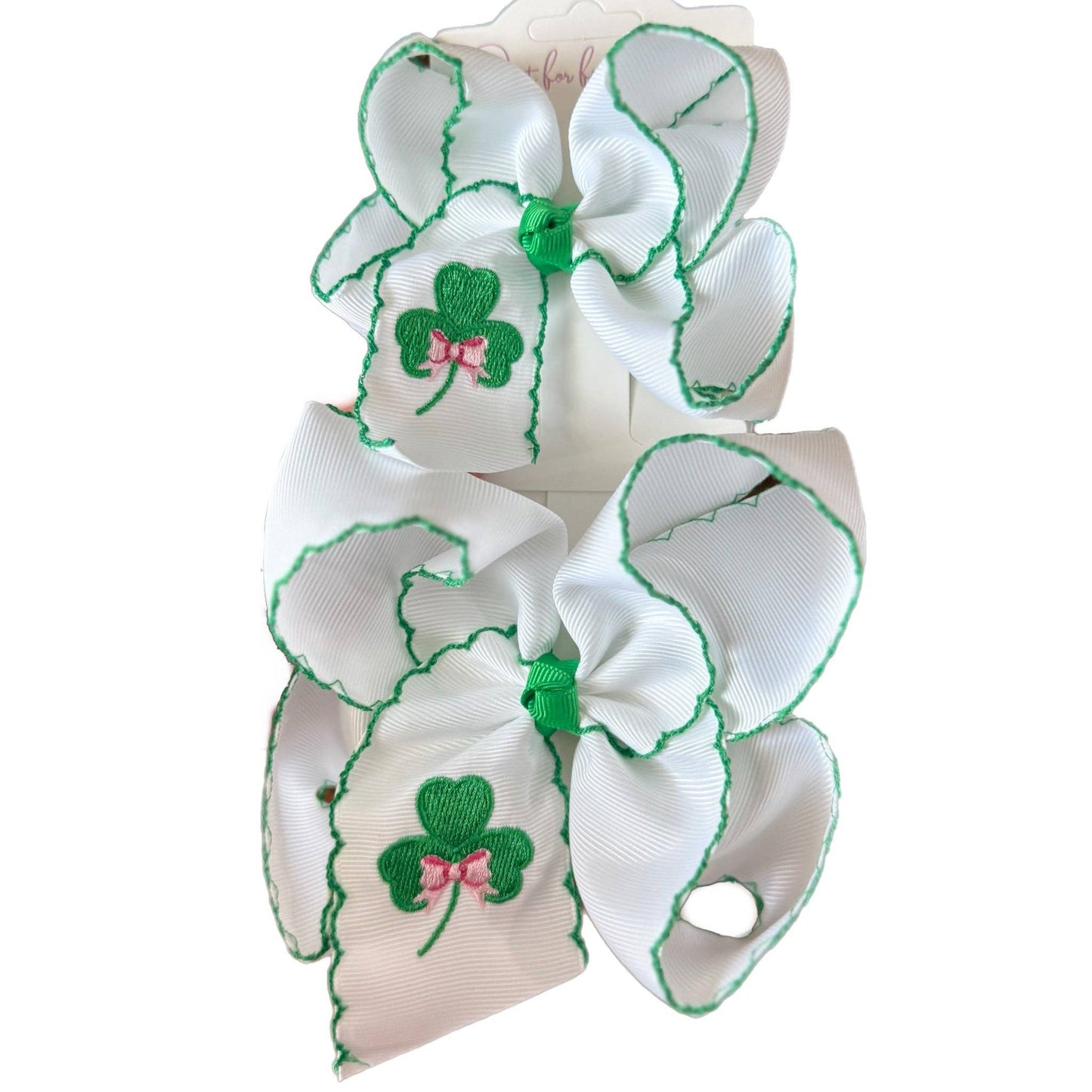 Shamrock Embroidered Hair Bow: 5.5 inch