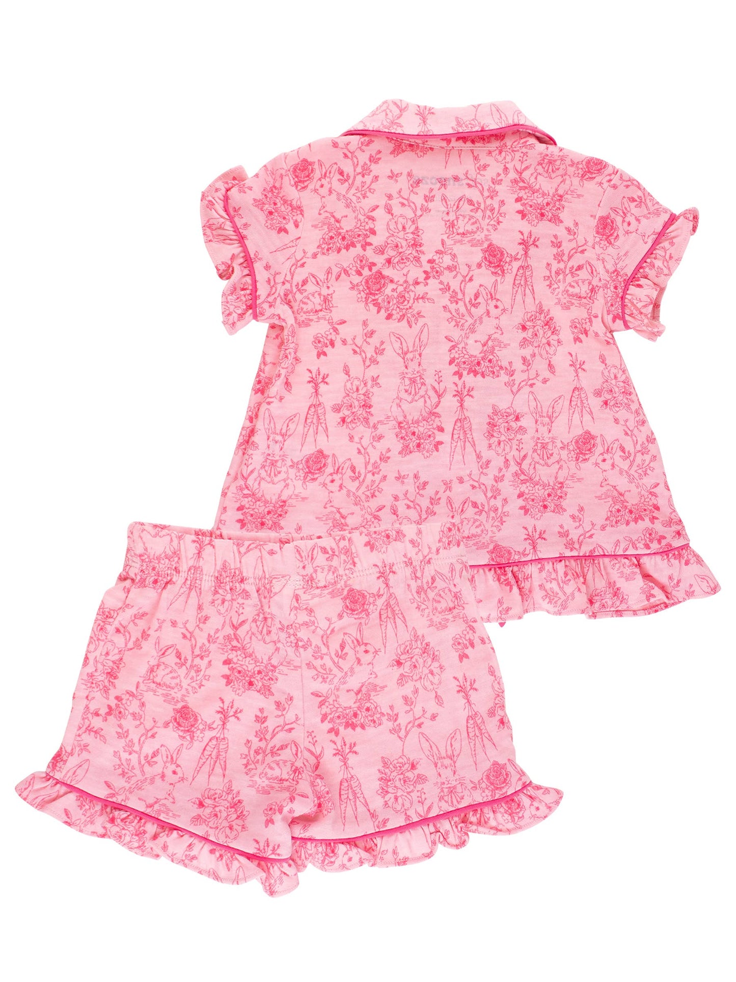 SoftSnooze™ Girls Pink Cottontail Short Sleeve Bow Ruffle Pajama Set