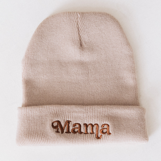Matching Knit Beanie- Mama- Beige