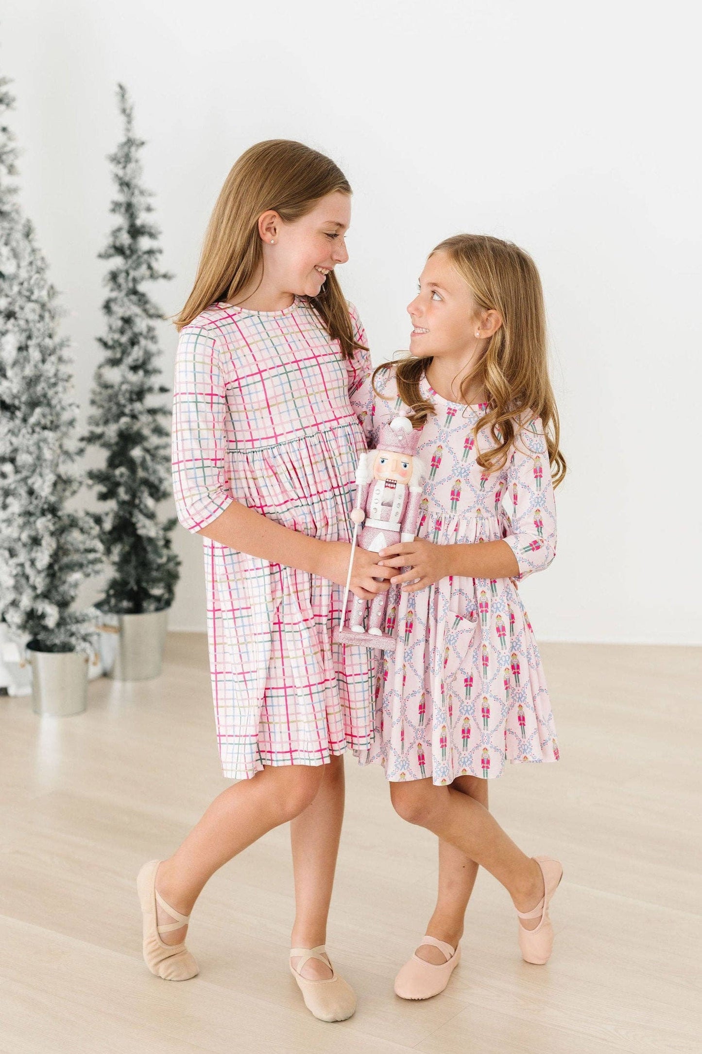 Pink Nutcracker 3/4 Sleeve Pocket Girls Twirl Dress