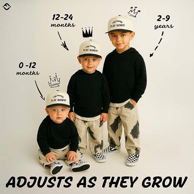 Kids Say Howdy Play Rowdy Cap- Black/Beige