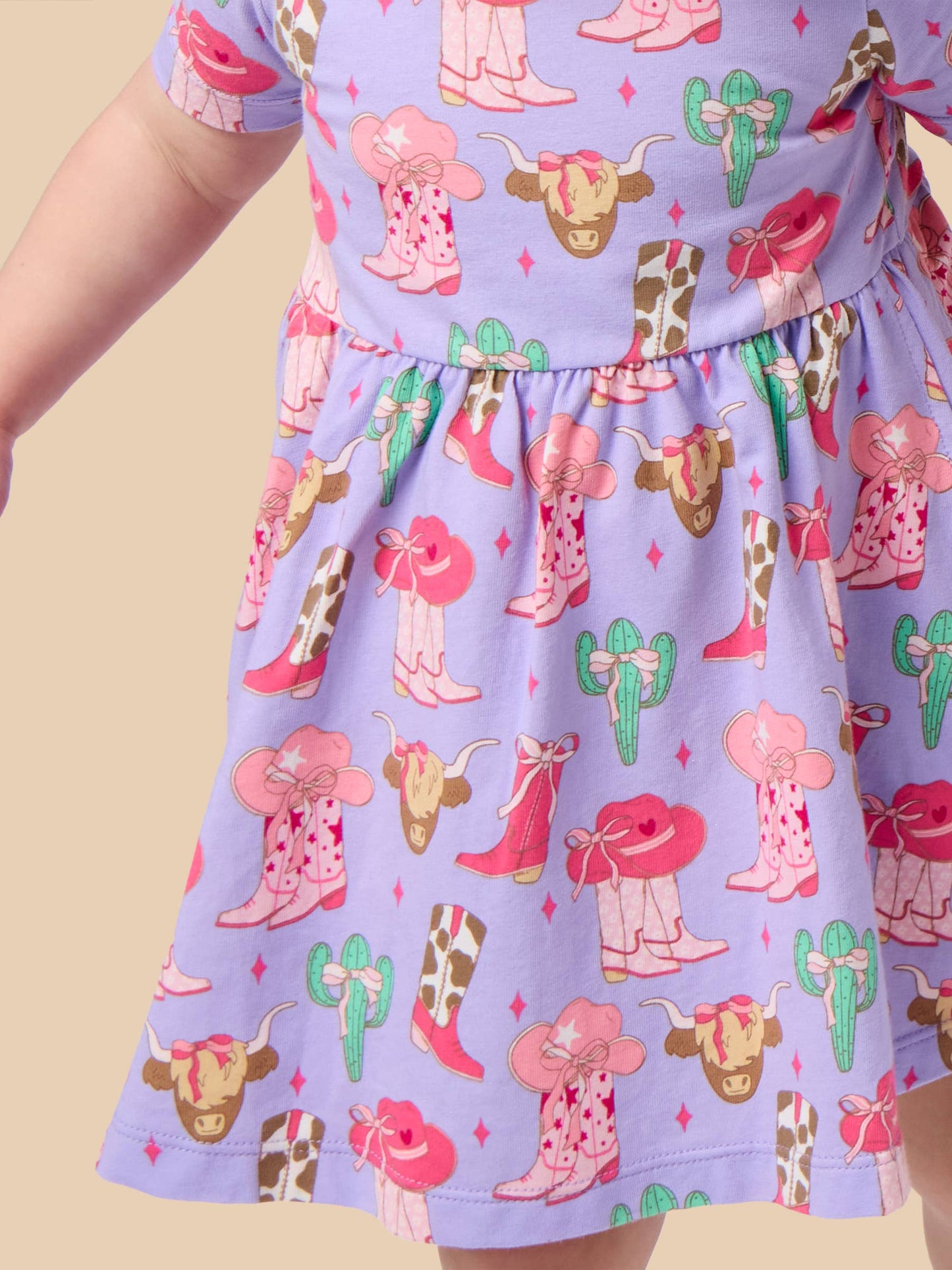 Girls Howdy Darlin’ Short Sleeve Knit Twirl Dress: Purple