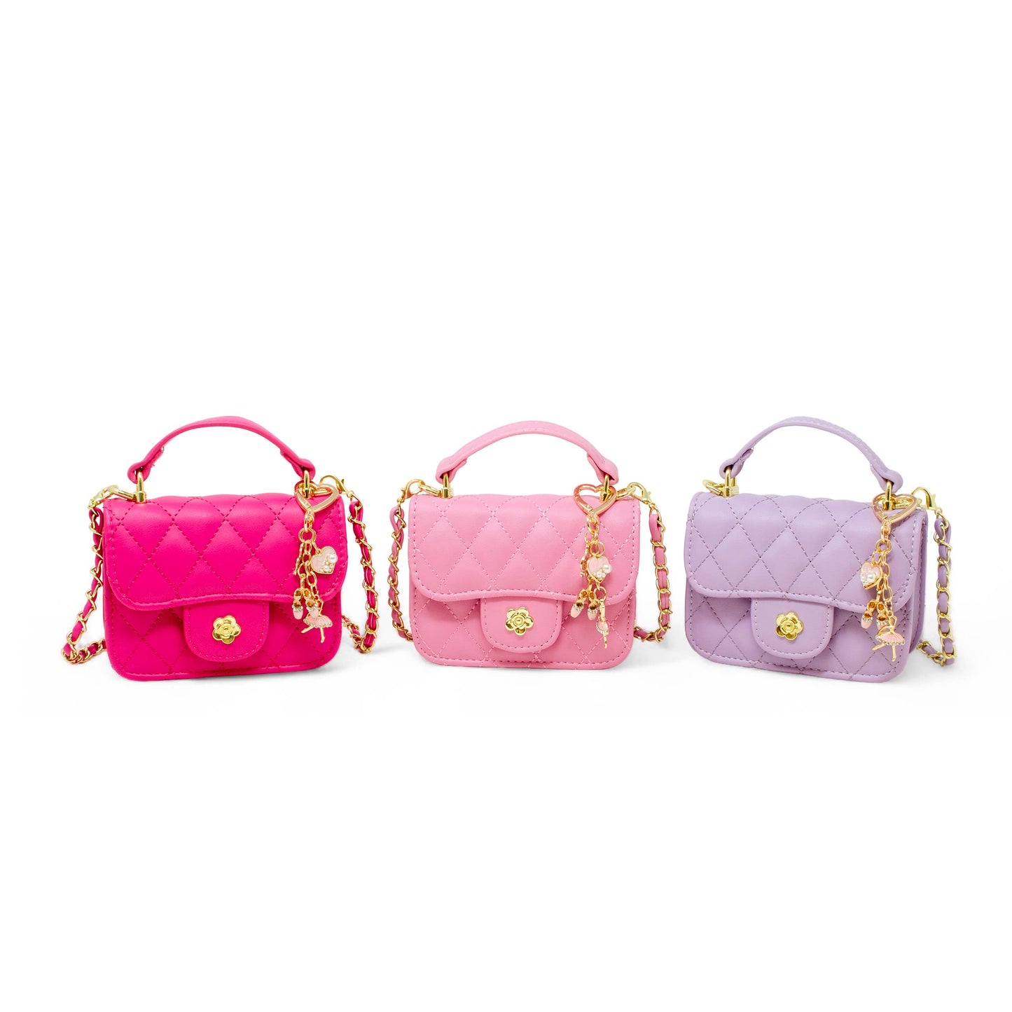 Girls Quilted Ballet Charm Handbag: Hot Pink