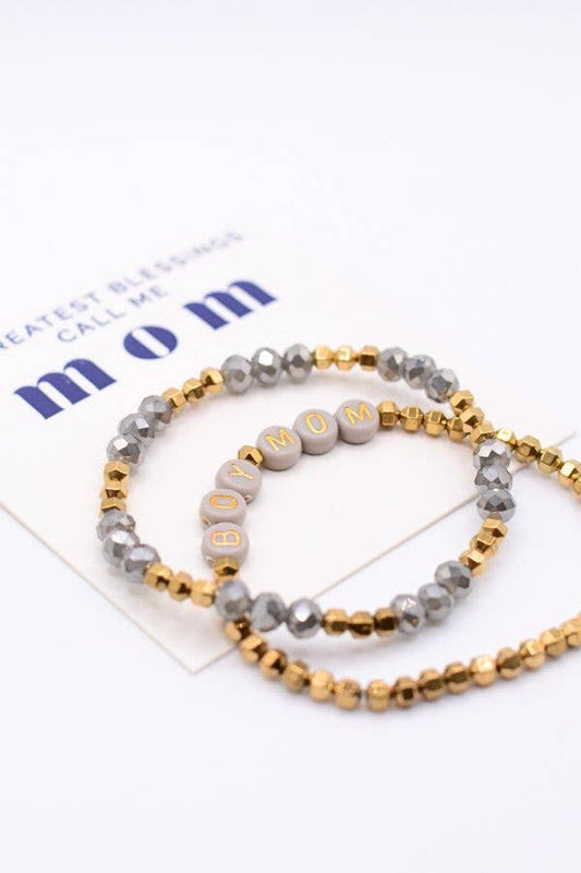 Gold and Gray Boy Mom Bracelet Set