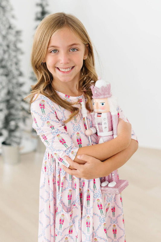Pink Nutcracker 3/4 Sleeve Pocket Girls Twirl Dress
