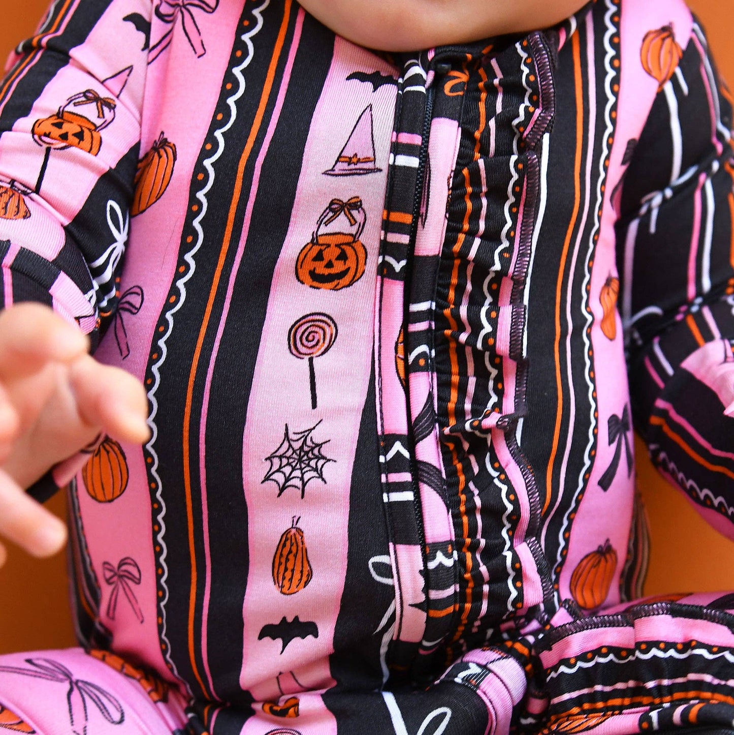 Ruffle Zippy Bamboo Halloween Pumpkins Baby Pajamas