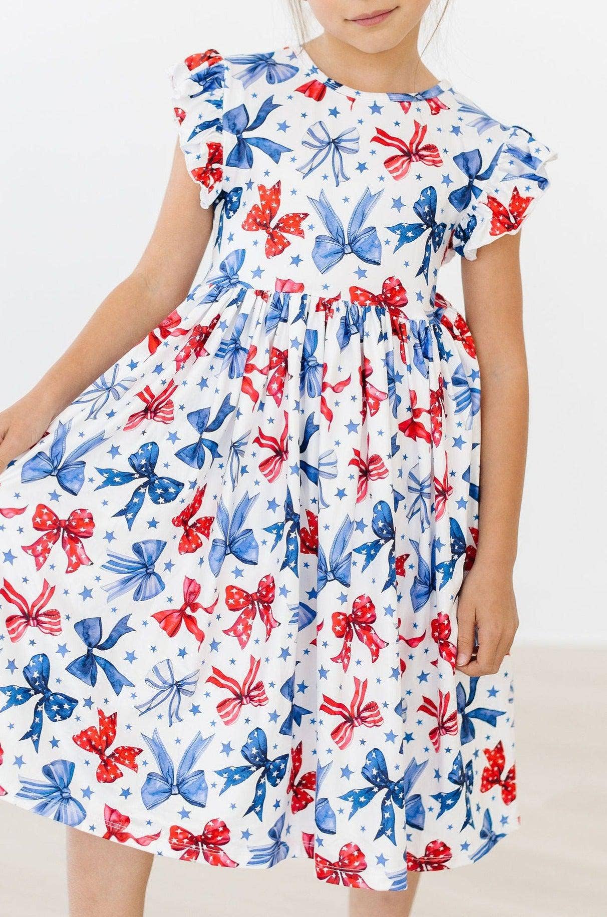 Born to Sparkle Flutter Sleeve Girls Twirl Dress
