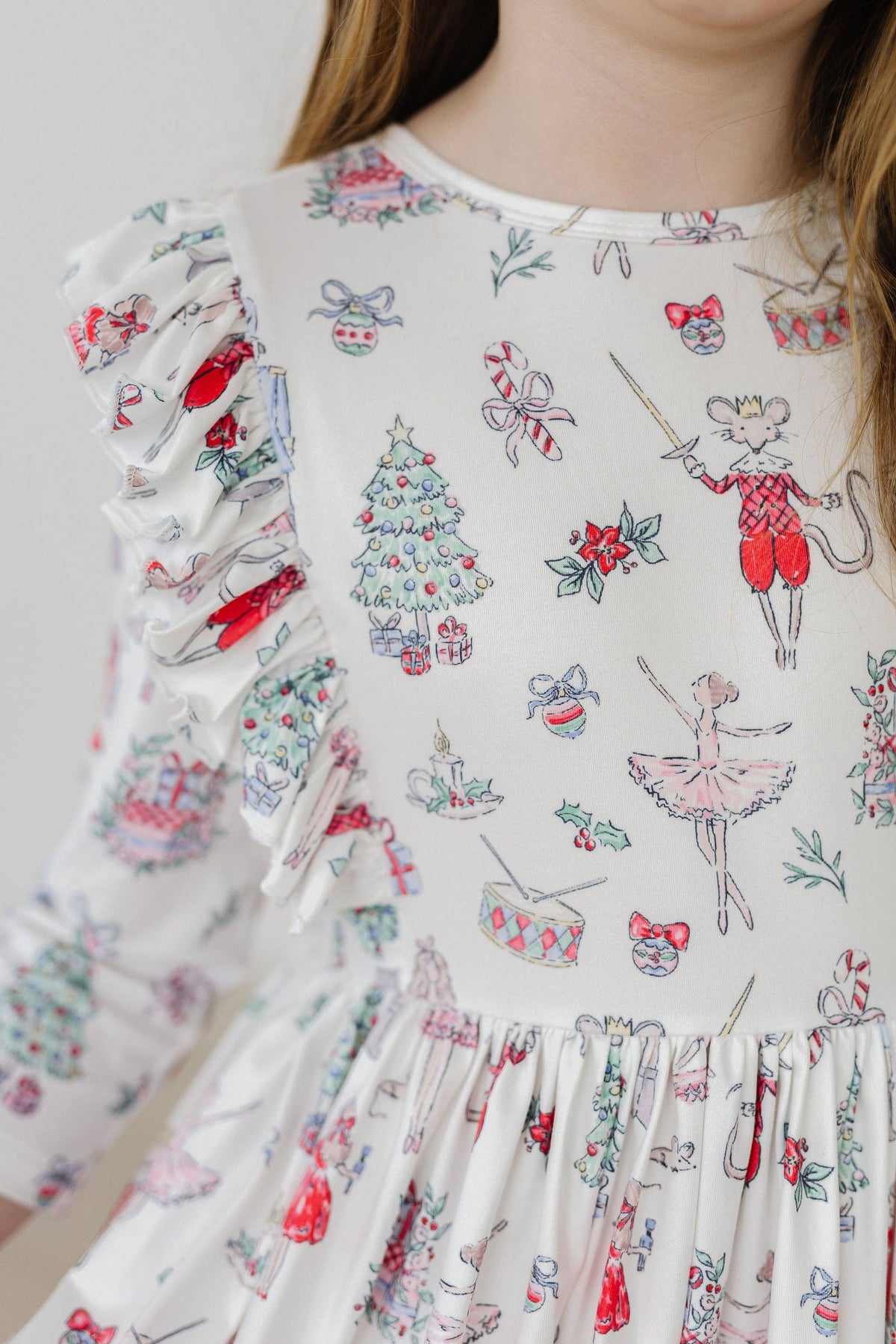 Clara's Christmas 3/4 Sleeve Ruffle Twirl Dress White