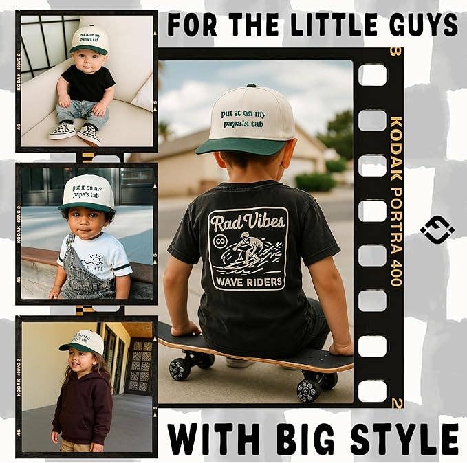 Baby 2-Tone Cap: Put It on My Papa's Tab (Green/Beige)