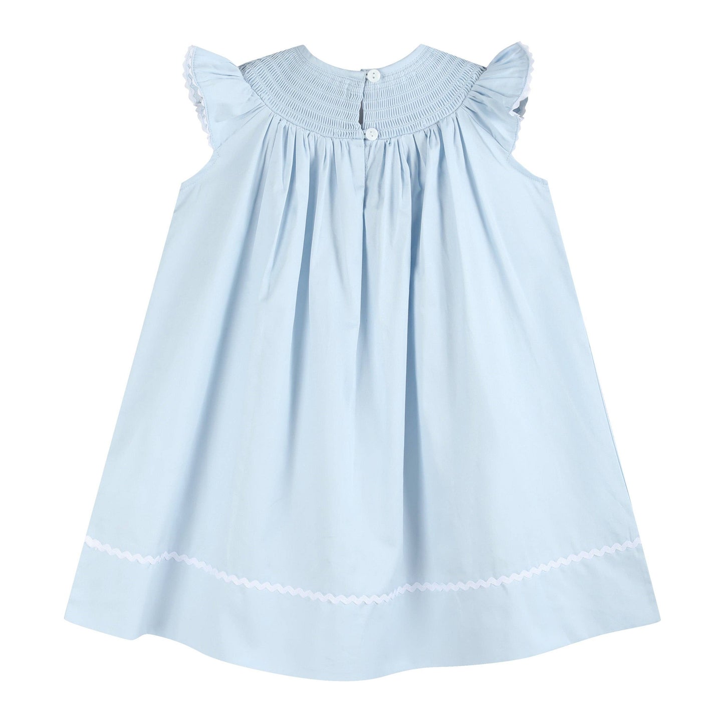 Blue Floral Crosses Smocked Bishop Girls Dress