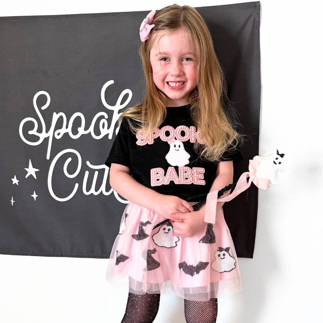Spooky Babe Patch Halloween Short Sleeve T-Shirt - Kids: 2T
