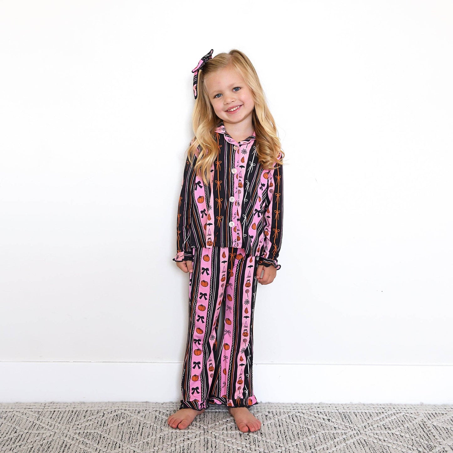 Kids Bamboo Halloween Pumpkins Ruffle Lounge Set