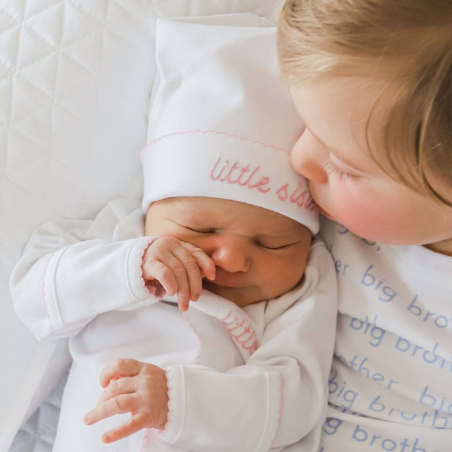 Little Sister Embroidered in Pink Baby Hat