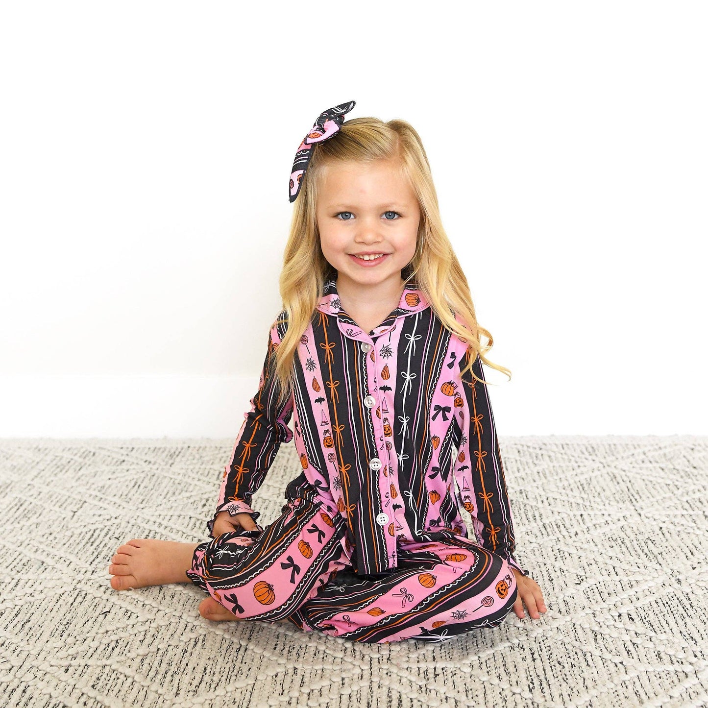 Kids Bamboo Halloween Pumpkins Ruffle Lounge Set