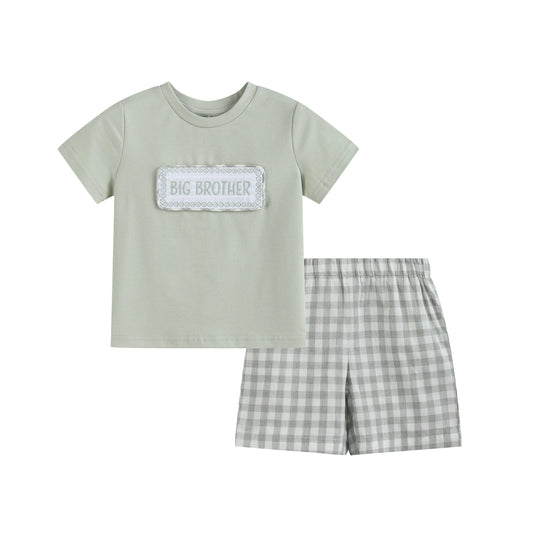 Misty Green Big Brother Smocked Shirt and Shorts Set