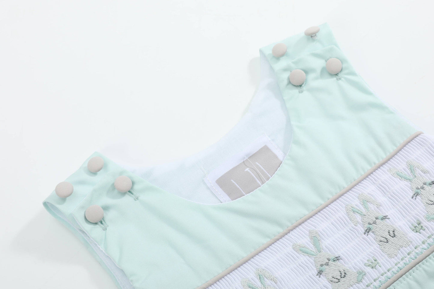 Misty Green Easter Bunny Smocked Overalls