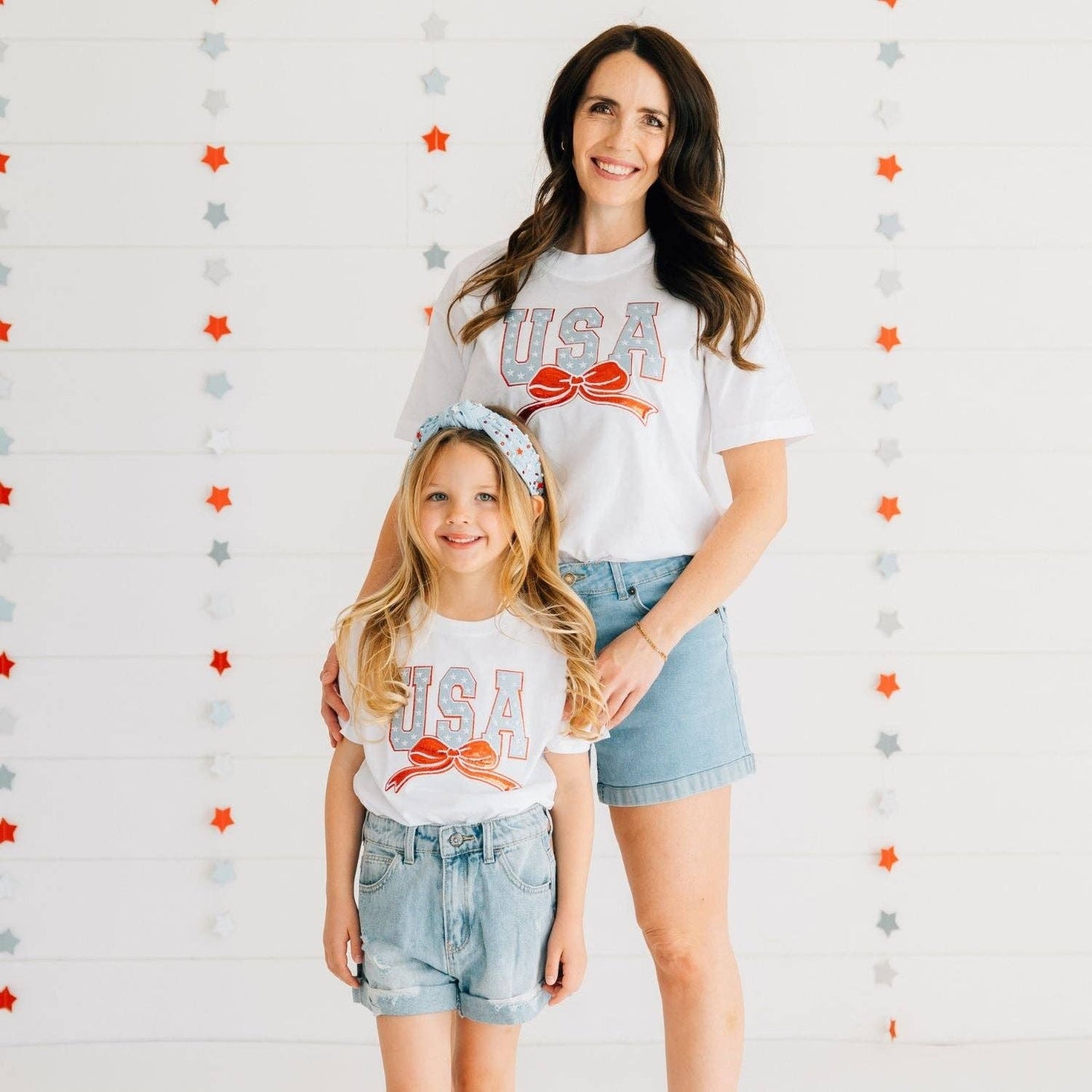 USA Stars & Bow Patch Short Sleeve Girls T-Shirt
