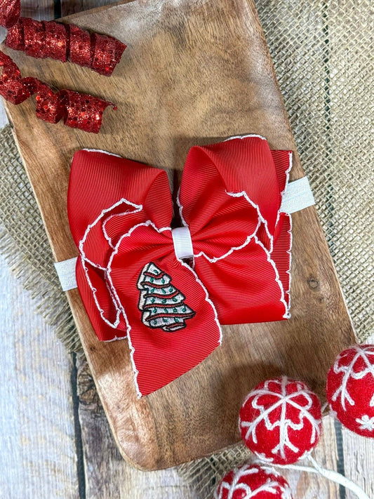 Christmas Tree Cake Embroidered Headband Bow