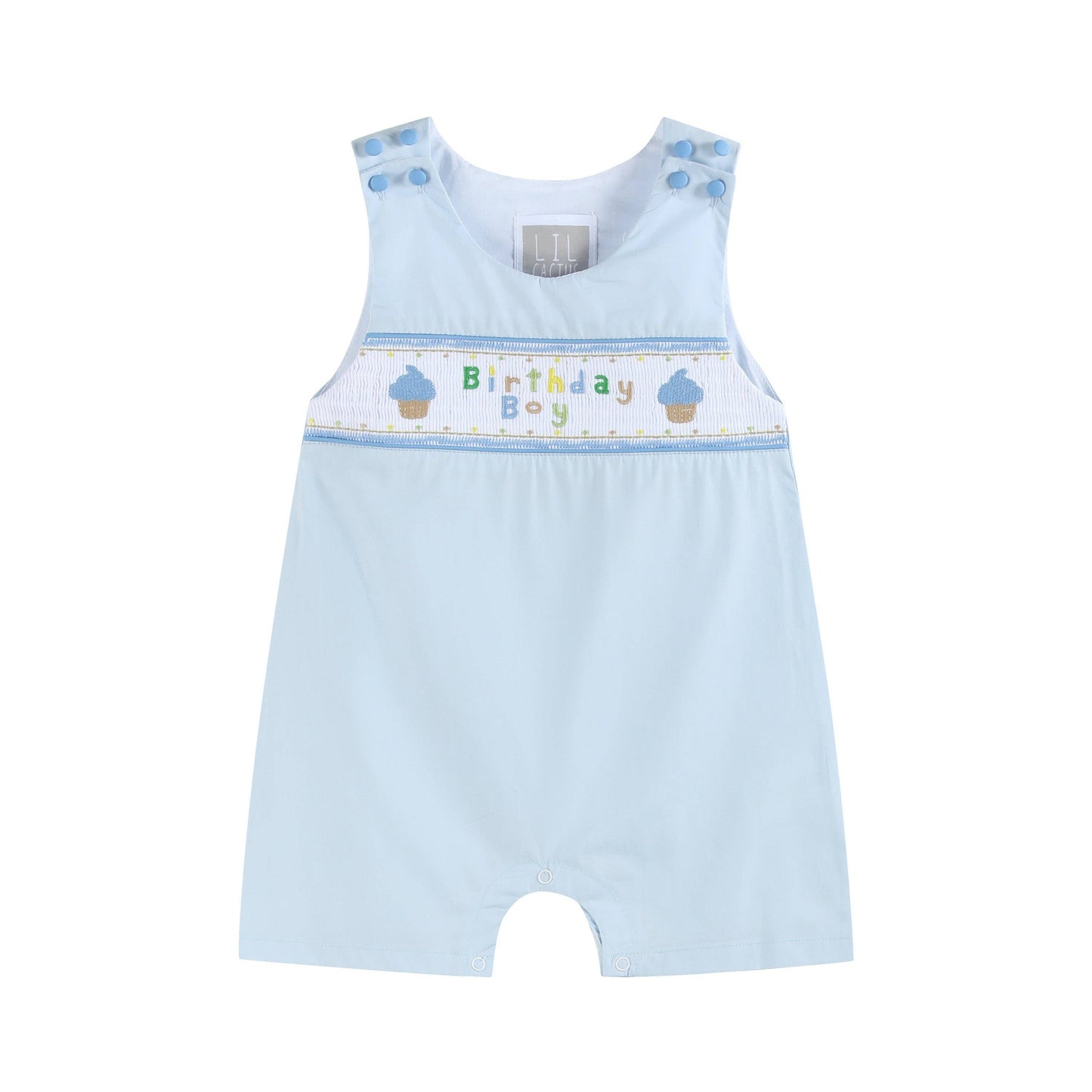 Blue Birthday Boy Smocked Overalls