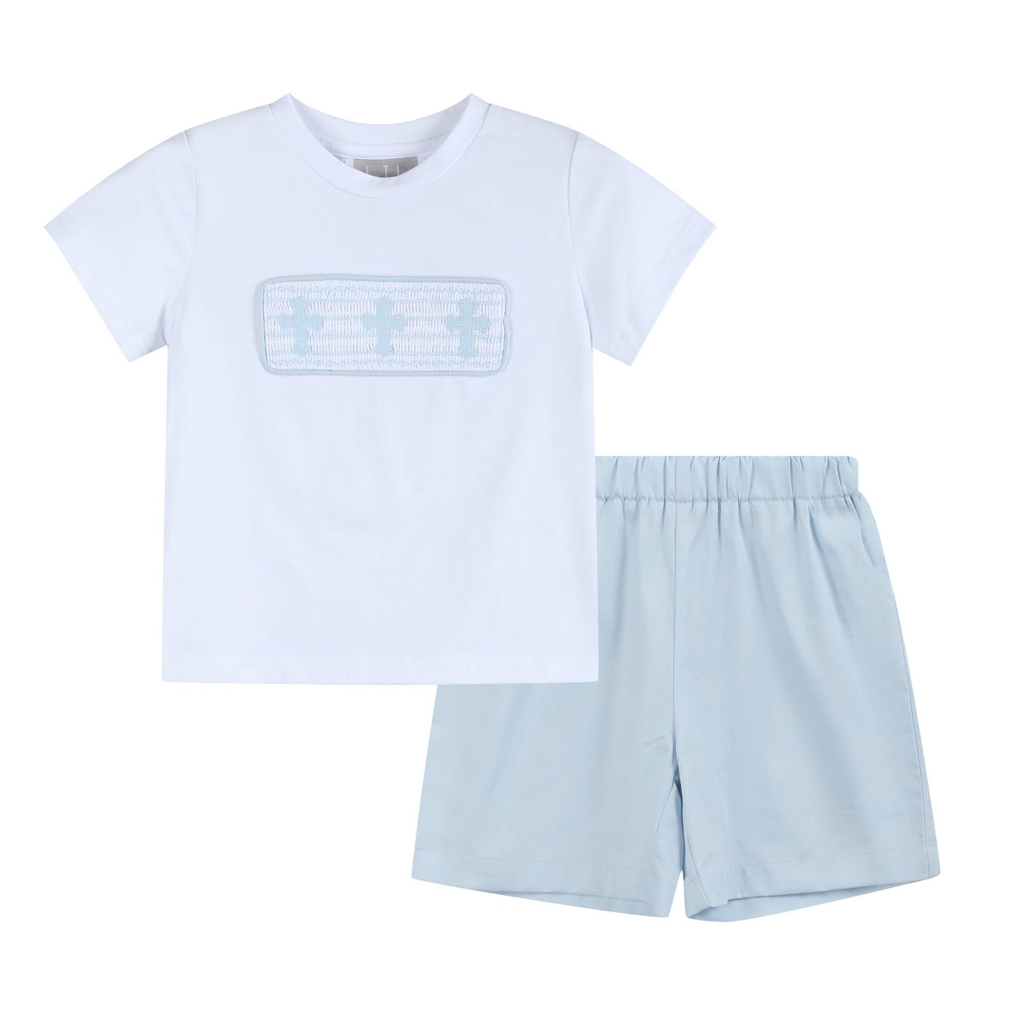 Light Blue Shorts and White Crosses Shirt Boys Set