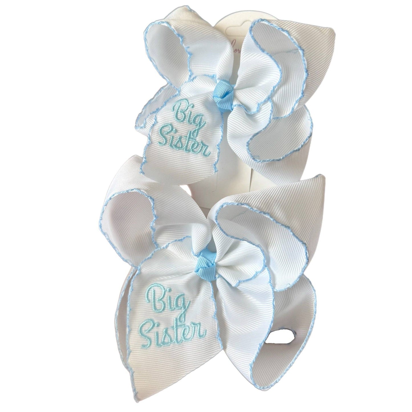 Big Sister Embroidered Moonstitch Hair Bow: Blue / 5.5 inch