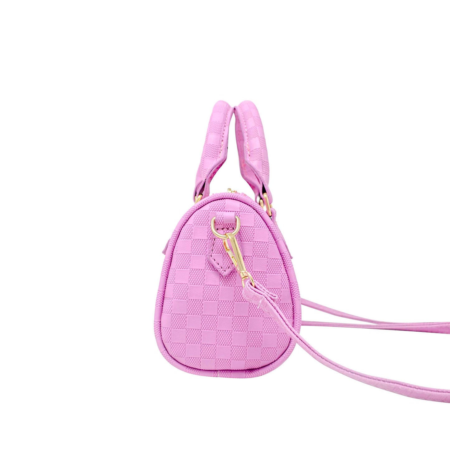 Girls Checkered Canvas Duffle Handbag: Lavender/Pink