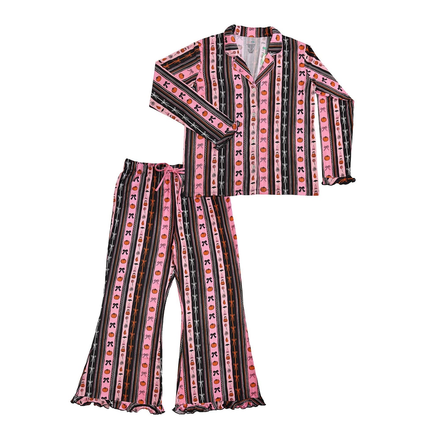 Women's Ruffle Bamboo Halloween Pumpkins Lounge Set