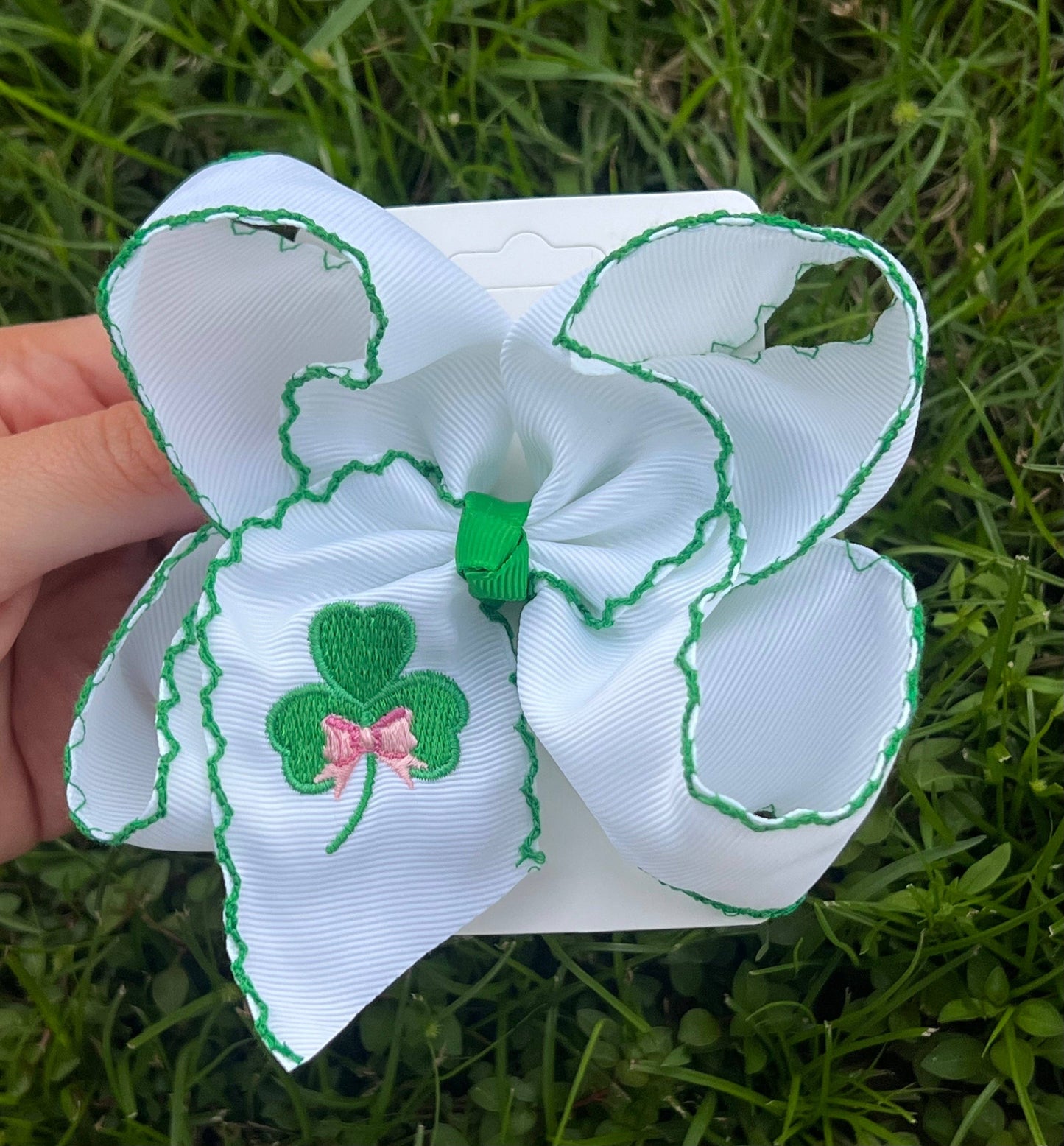 Shamrock Embroidered Hair Bow: 5.5 inch