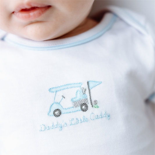 Daddy's Little Caddy Embroidered in Blue Bodysuit