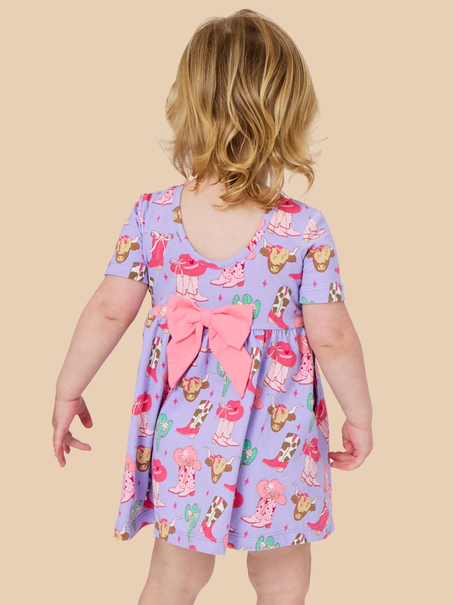 Girls Howdy Darlin’ Short Sleeve Knit Twirl Dress: Purple
