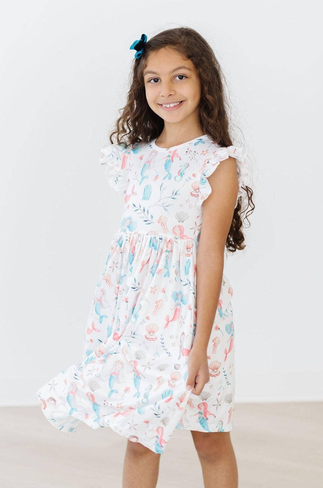Mermaid Friends Flutter Sleeve Twirl Girls Dress