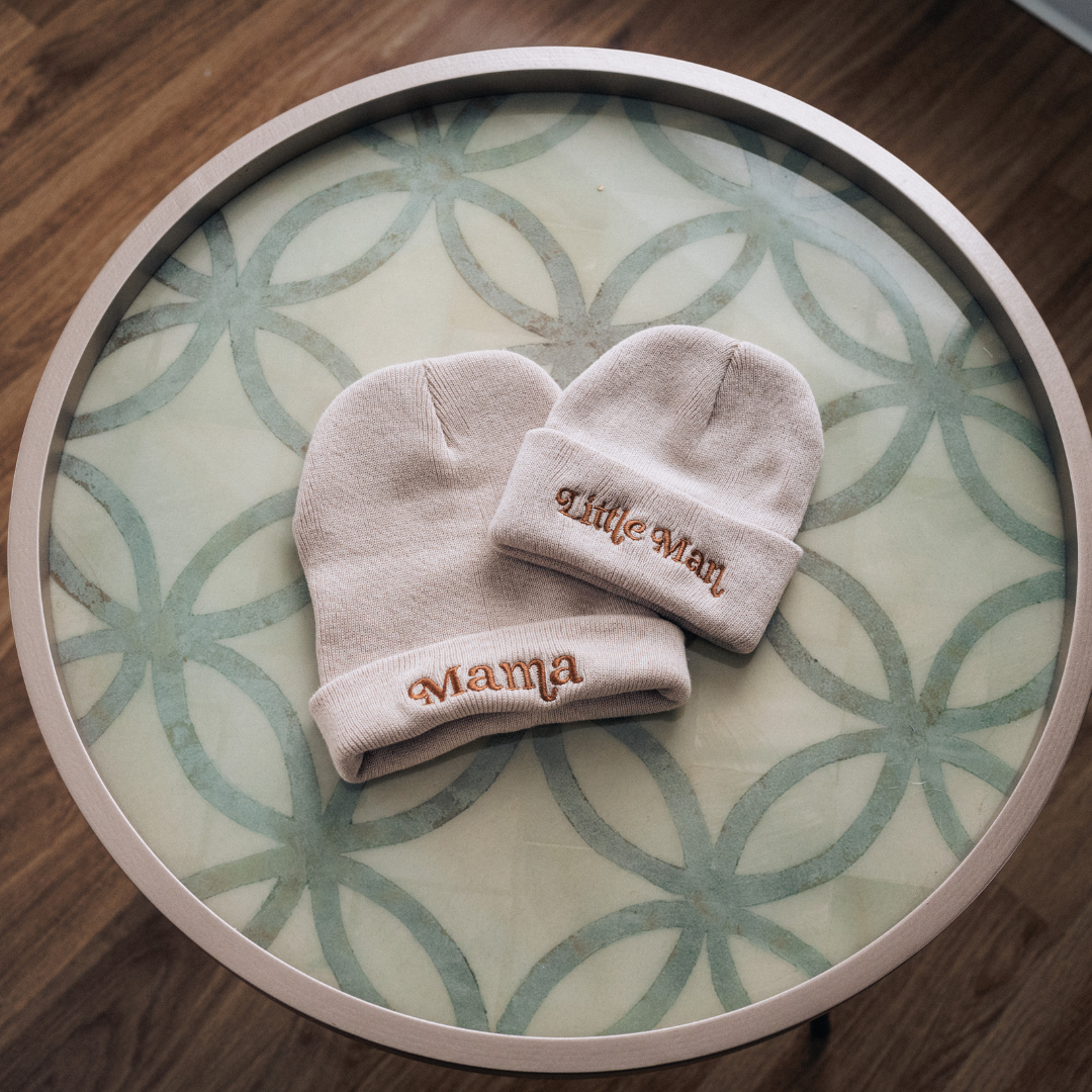 Matching Knit Beanie- Mama- Beige