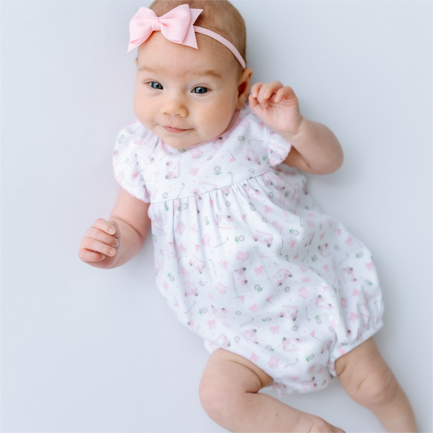 Little Golfer Pink Print Bubble Romper