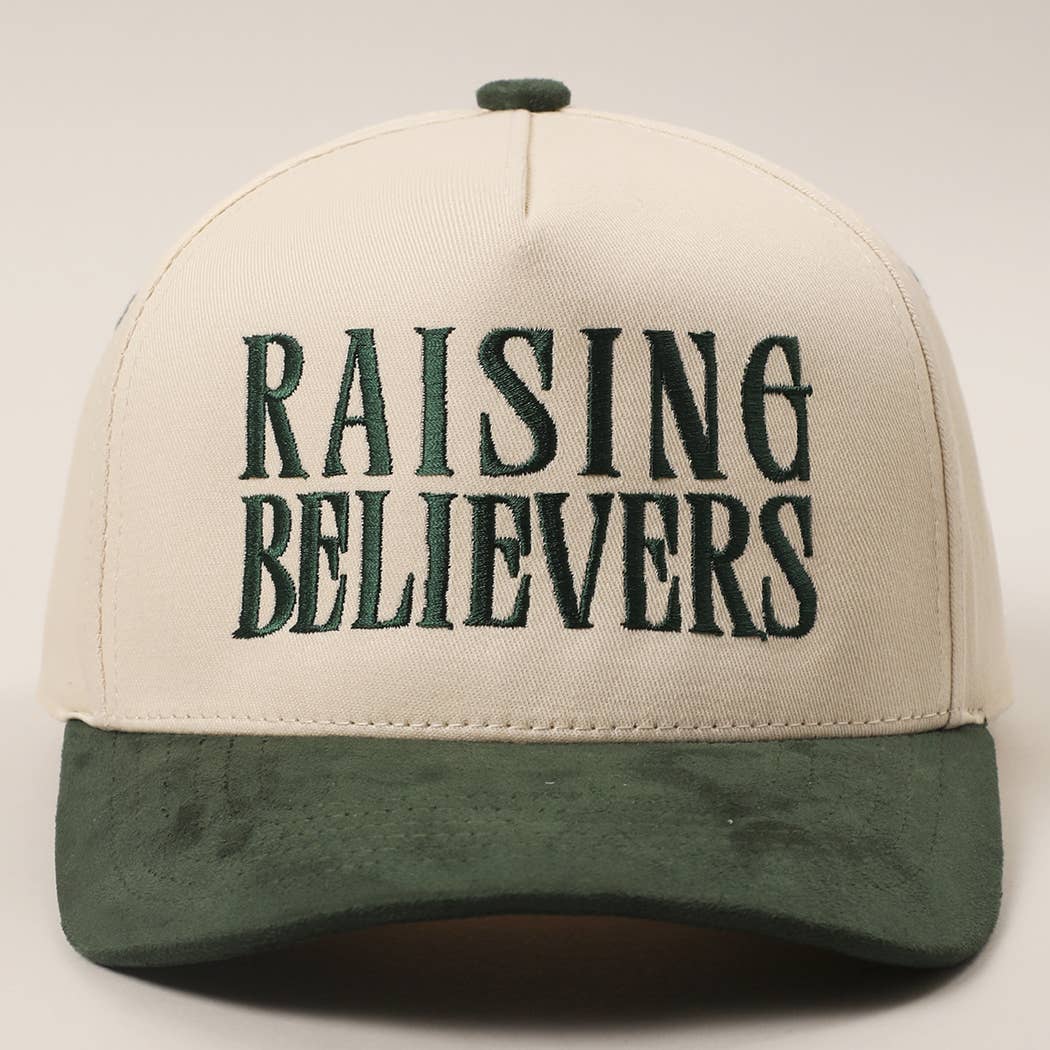 RAISING BELIEVERS Women's Green Suede Two-Tone Trucker Hat