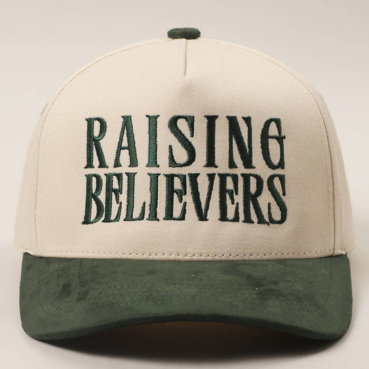 RAISING BELIEVERS Women's Green Suede Two-Tone Trucker Hat