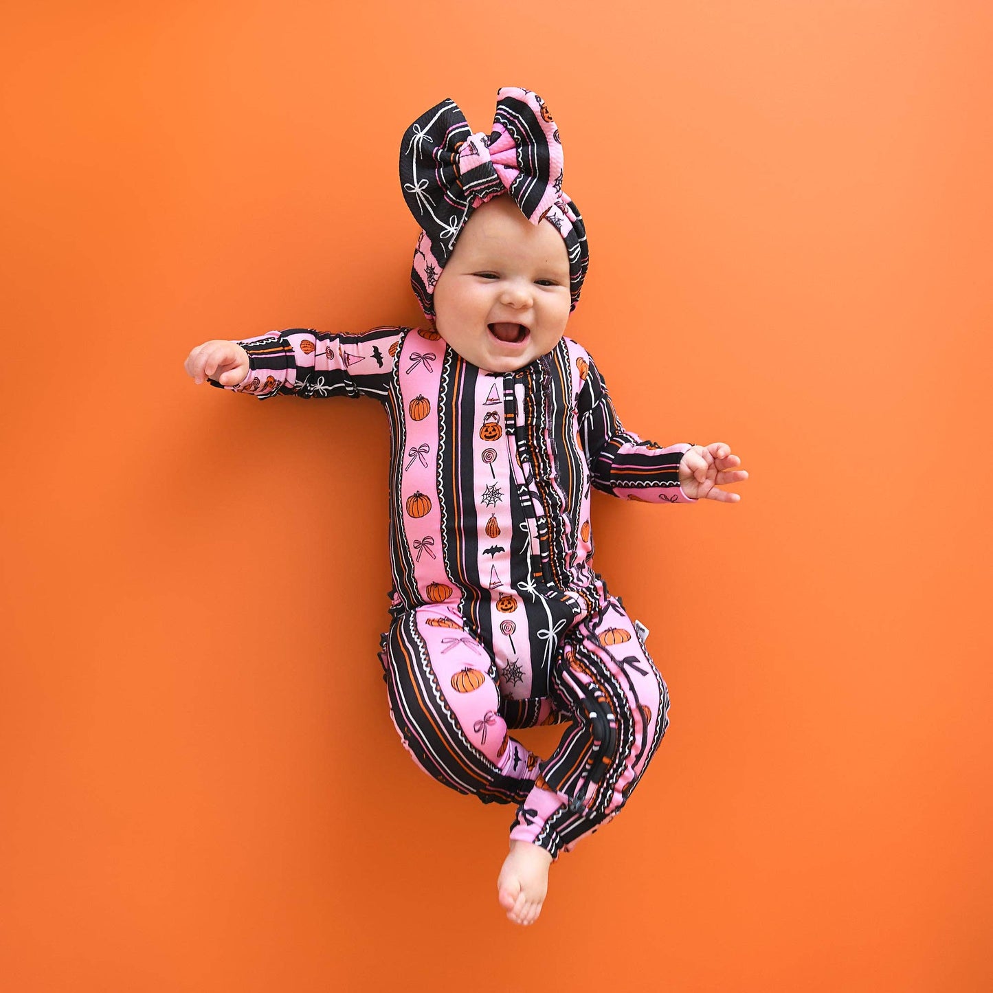 Ruffle Zippy Bamboo Halloween Pumpkins Baby Pajamas