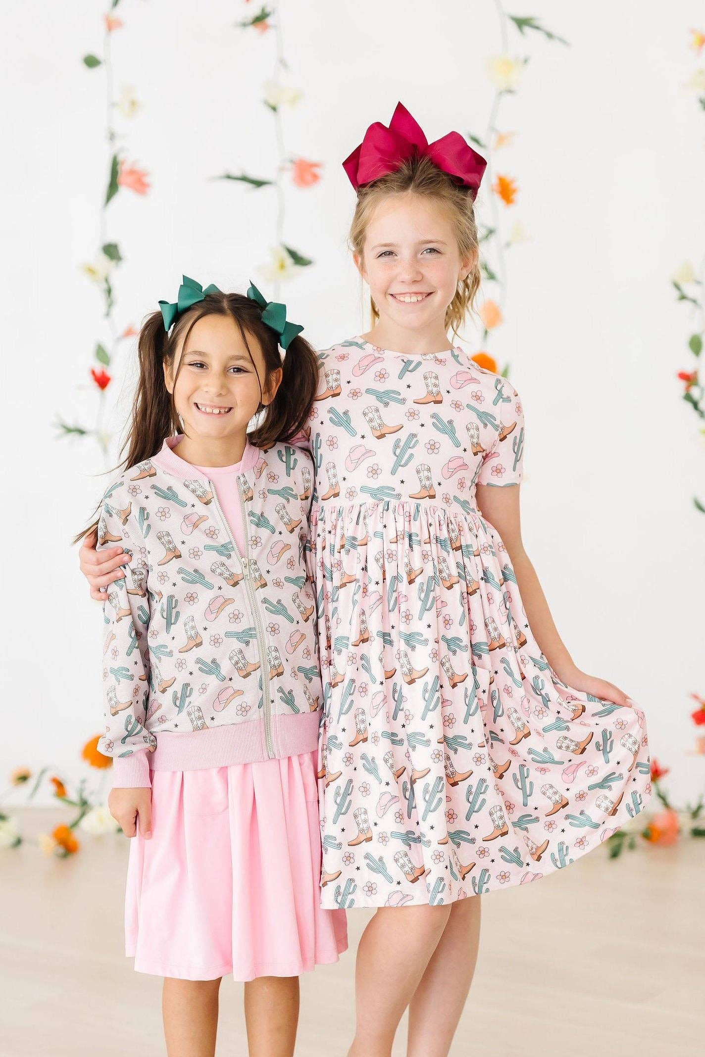 Pink Cactus Cowgirl S/S Pocket Girls Twirl Dress