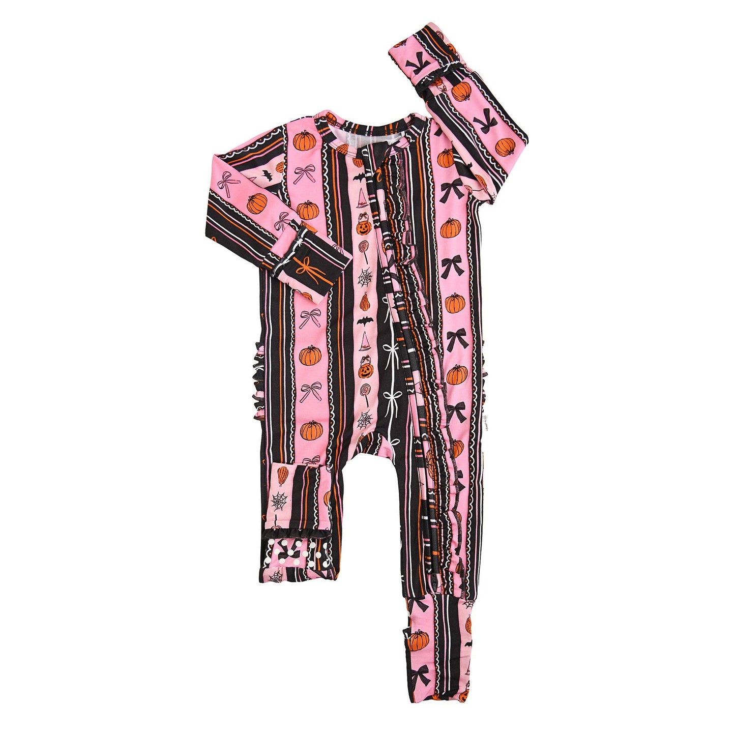 Ruffle Zippy Bamboo Halloween Pumpkins Baby Pajamas