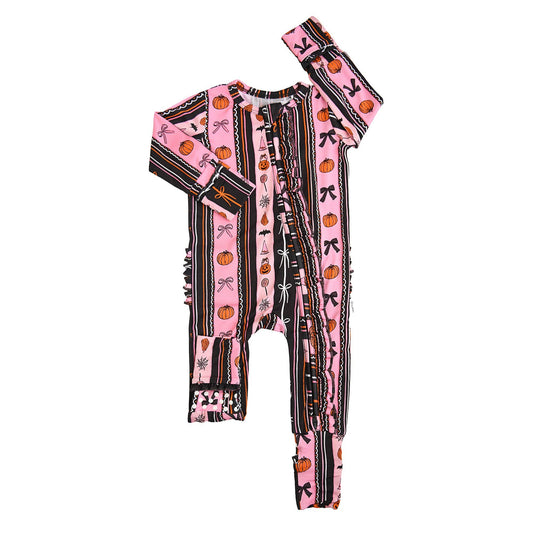 Ruffle Zippy Bamboo Halloween Pumpkins Baby Pajamas