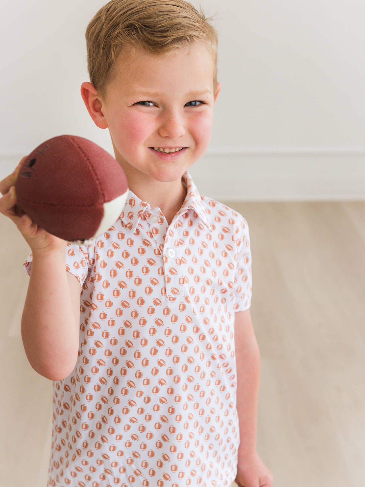 Boys Football Frenzy Knit Short Sleeve White Performance Polo