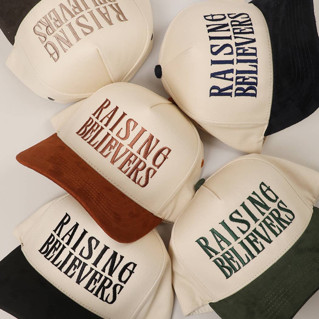RAISING BELIEVERS Women's Green Suede Two-Tone Trucker Hat
