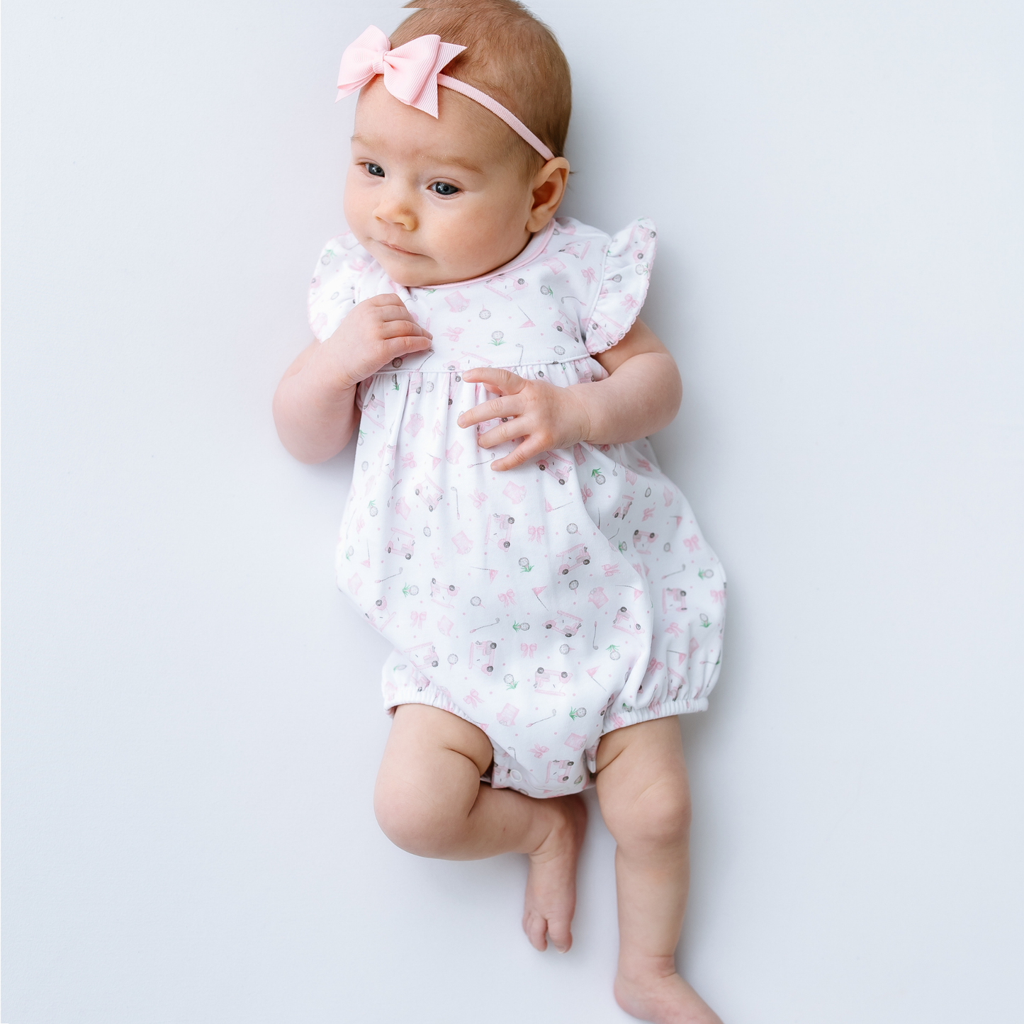 Little Golfer Pink Print Bubble Romper