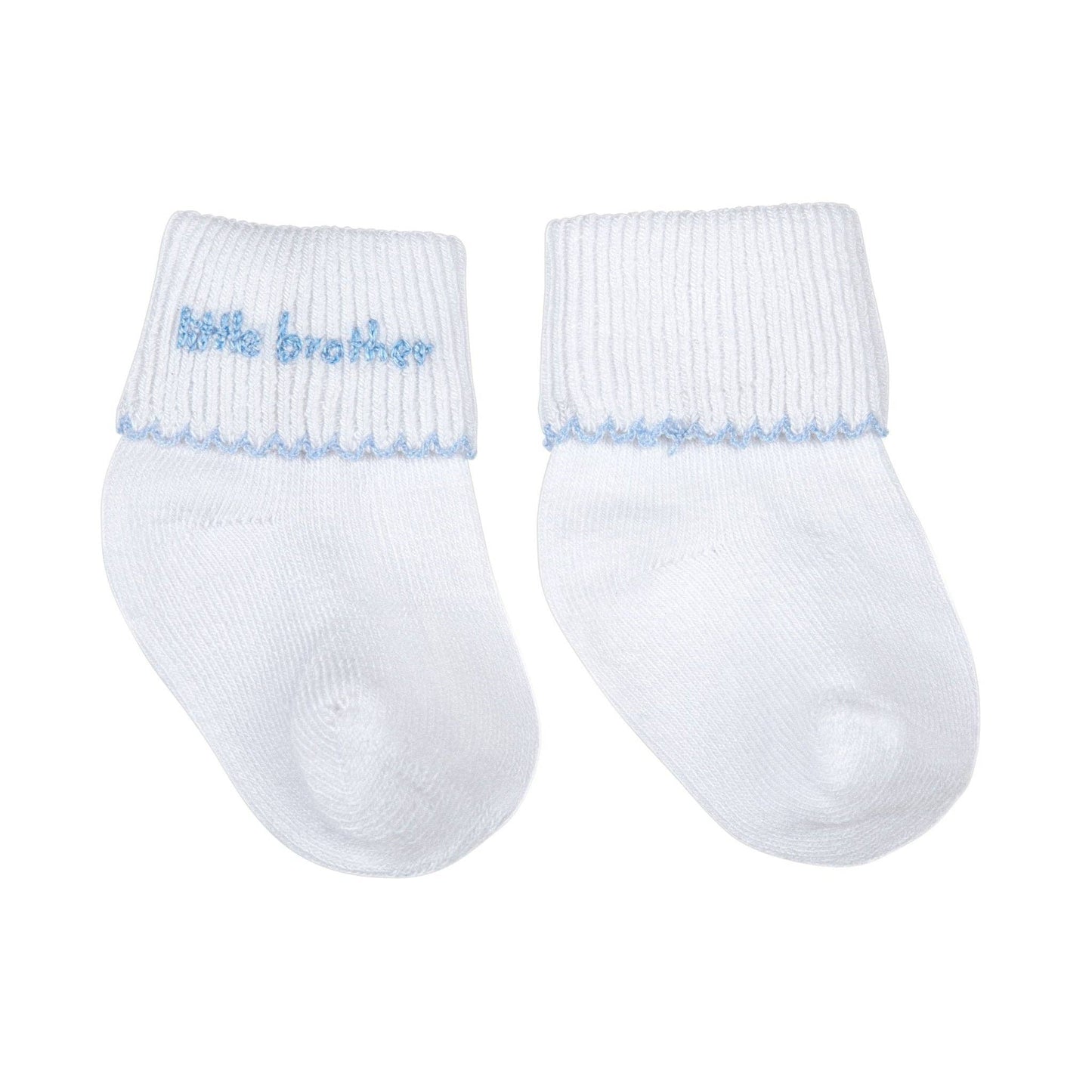 Little Brother Embroidered in Blue Socks