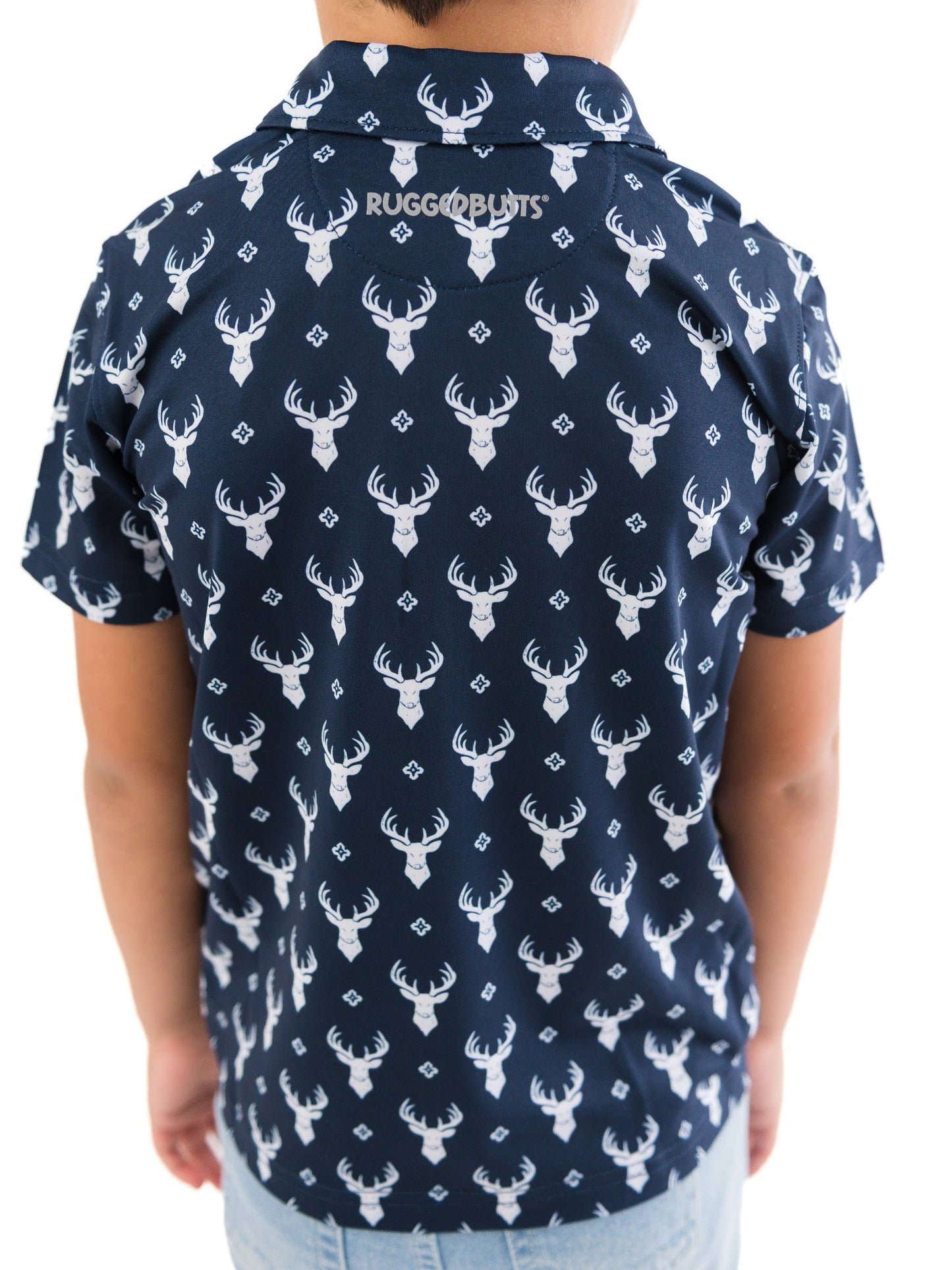 Boys Little Deer Lodge Knit Short Sleeve Navy Performance Polo