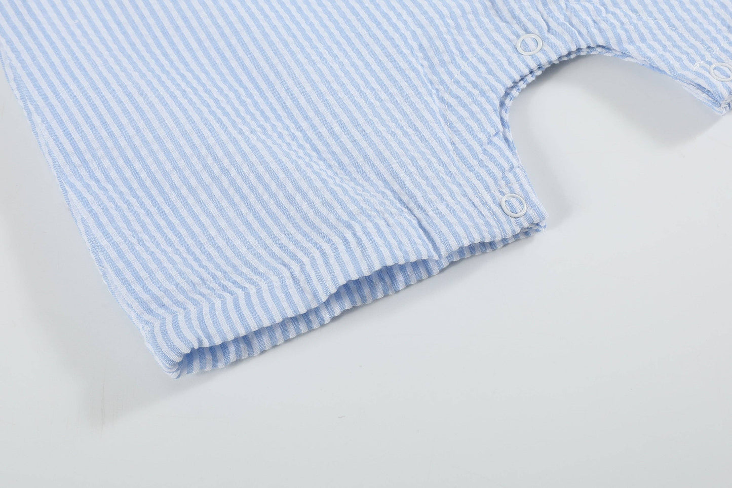 Light Blue Seersucker Easter Bunny Boys Smocked Overalls