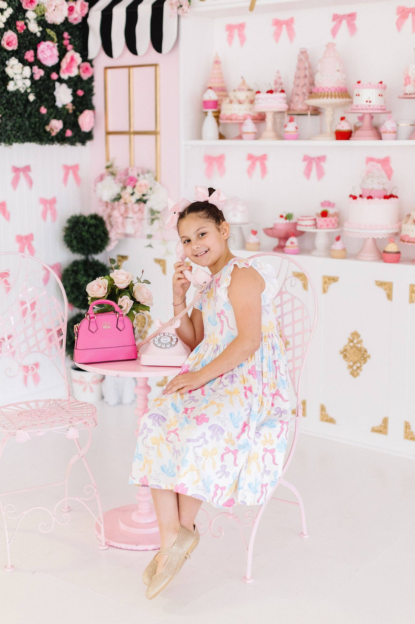 Bow-tastic Flutter Sleeve Girls Twirl Dress