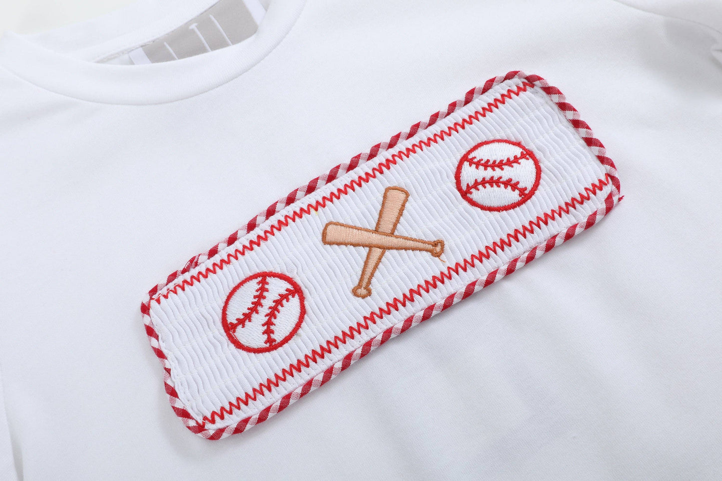 Baseball Smocked Red Gingham Boys Short Set